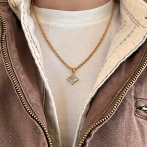 Y2K 2000s Gold White Stars Pendant Necklace Unisex Chain Jewelry New